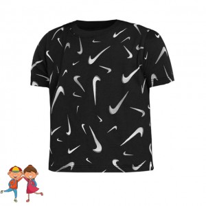 Nike - Sportswear Swoosh Crop Top Lány Tenisz Trikó Fekete/Fehér/Szürke